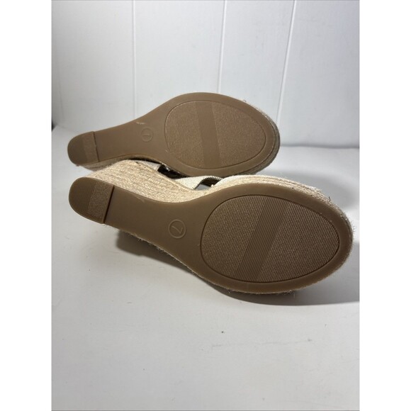 Wedge Platform Sandals Nude Tan Peep Toe Espadrille Dressy Gold Zip Sz 7 NWOT - Picture 12 of 16